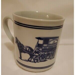 Entenmanns Coffee Cup/Mug Blue And White With Logo Horse And Buggy